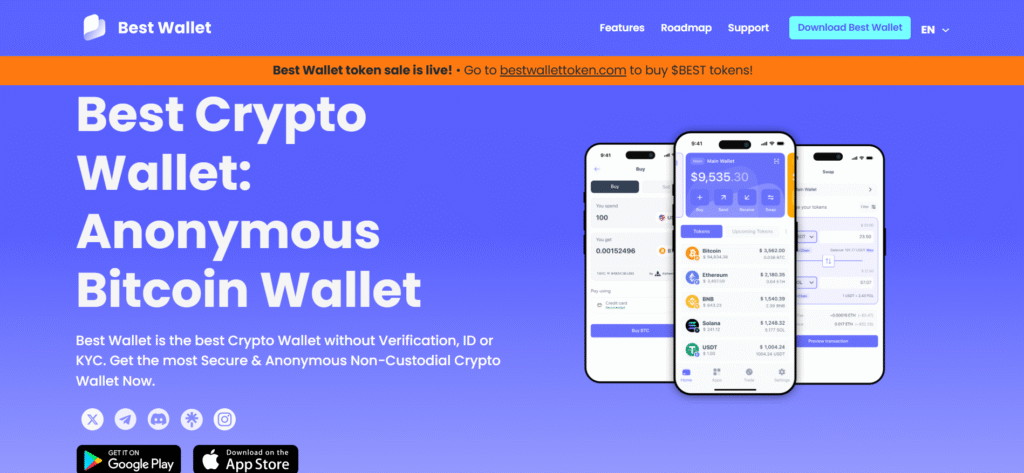 Best Wallet DEX aggregator interface across 60+ networks for crypto exchanges with no identity verification