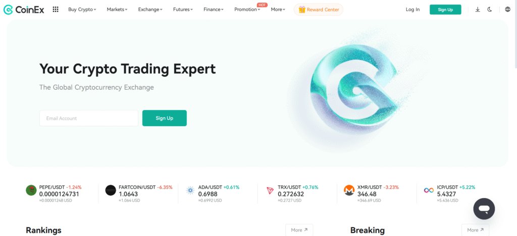 CoinEx trading interface supporting 1300+ cryptocurrencies among best no KYC crypto exchanges in India