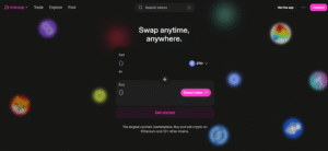 Uniswap homepage interface displaying automated market maker and DeFi ecosystem among best no kyc crypto exchanges in the United States