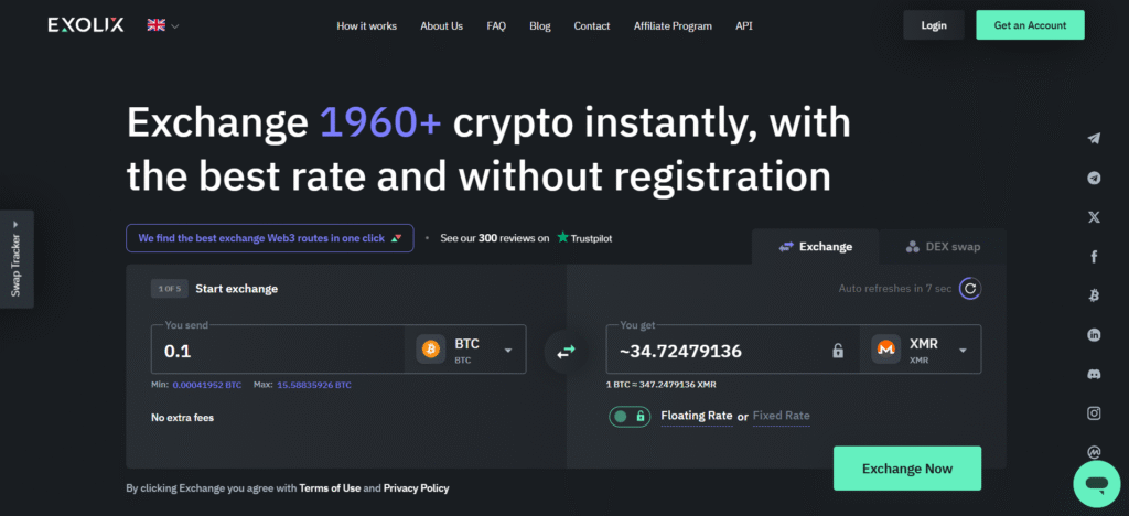 Exolix — безопасный обмен 500+ монет с Tor и без учётки, лучшие криптобиржи без KYC