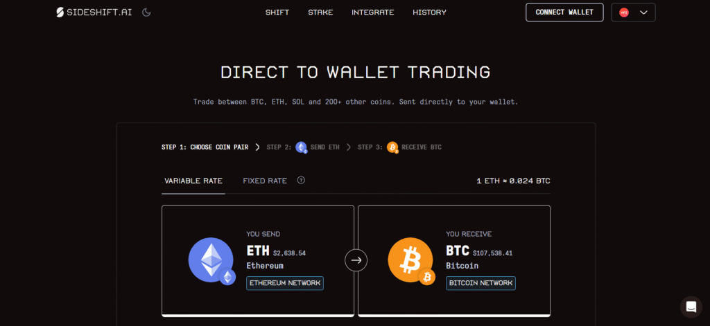 Plataforma de SideShift intercambio cripto sin custodia – Swaps entre criptomonedas sin registro ni KYC