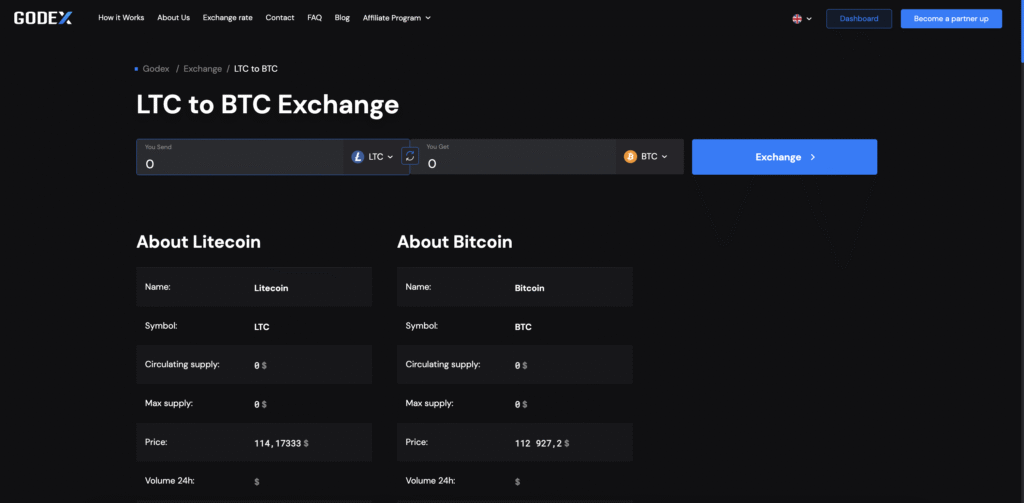 Godex LTC to BTC Crypto Exchange