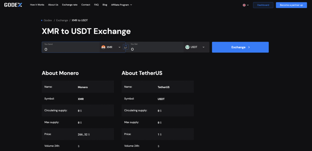 Godex XMR to USDT Crypto Exchange