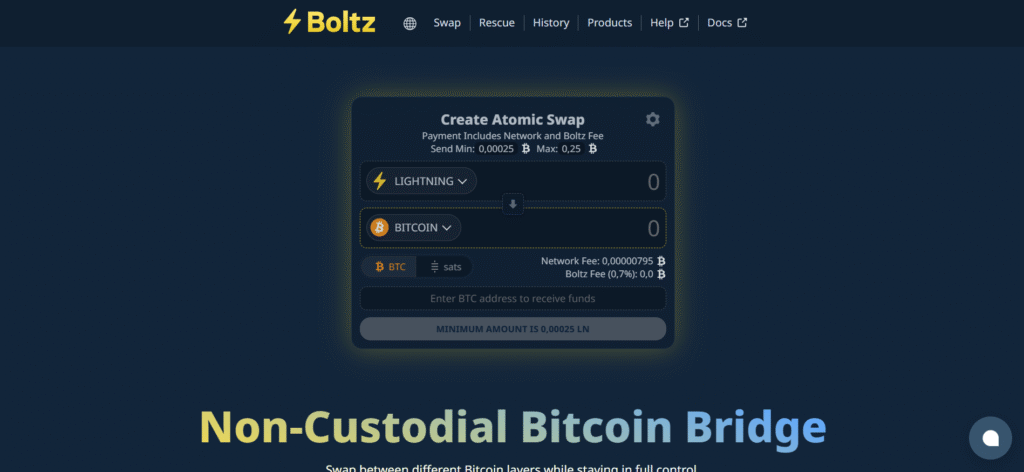 Boltz non-custodial Lightning Network bridge crypto exchange without KYC for instant Bitcoin swaps