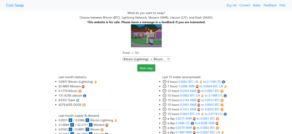 Coin Swap Lightning Network enabled exchange for BTC and Monero swaps without KYC