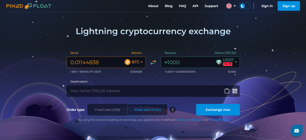 FixedFloat Lightning Network integration for fast non KYC exchanges.