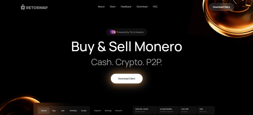 RetoSwap crypto swap platform interface with 250 supported coins and optional registration.