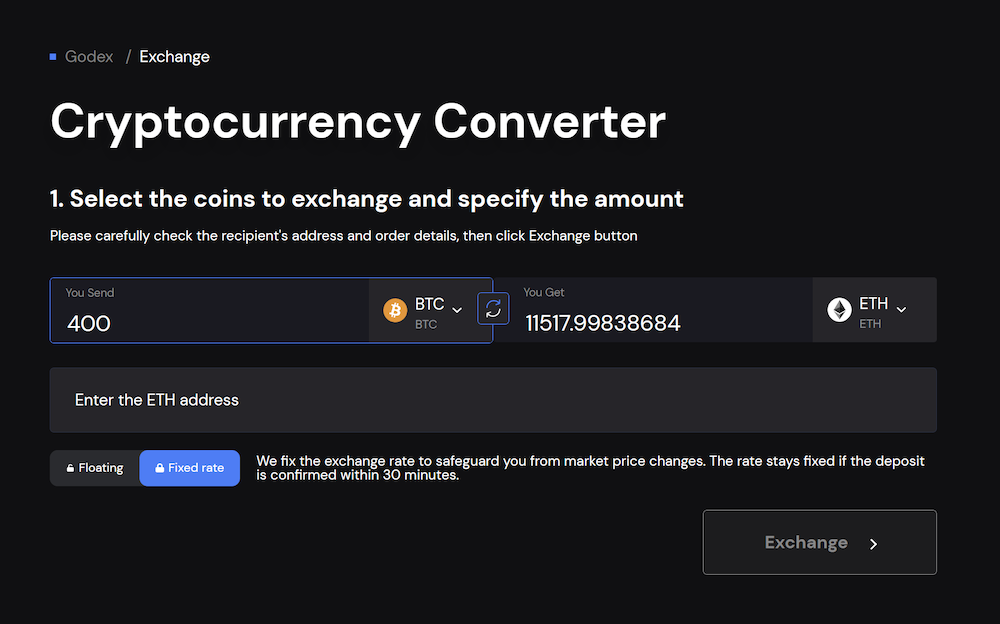 Option A (Fixed Rate): Godex exchange