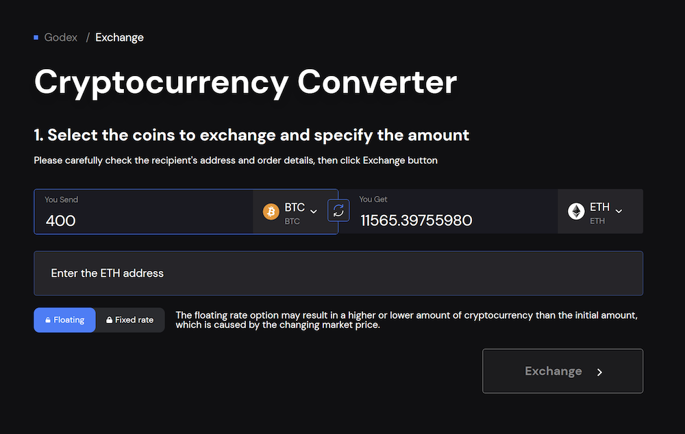 Option B (Floating Rate): Godex Exchange