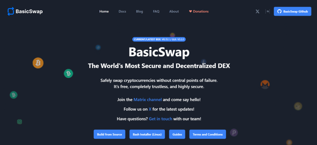 BasicSwap DEX atomic swap platform with Monero support as a decentralized FixedFloat alternative.