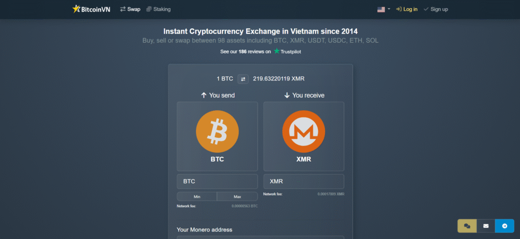 BitcoinVN regional exchange service to swap cryptocurrencies with local payment options.