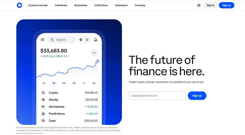 Coinbase - Beginner-Friendly Online Crypto Exchange main page screenshot