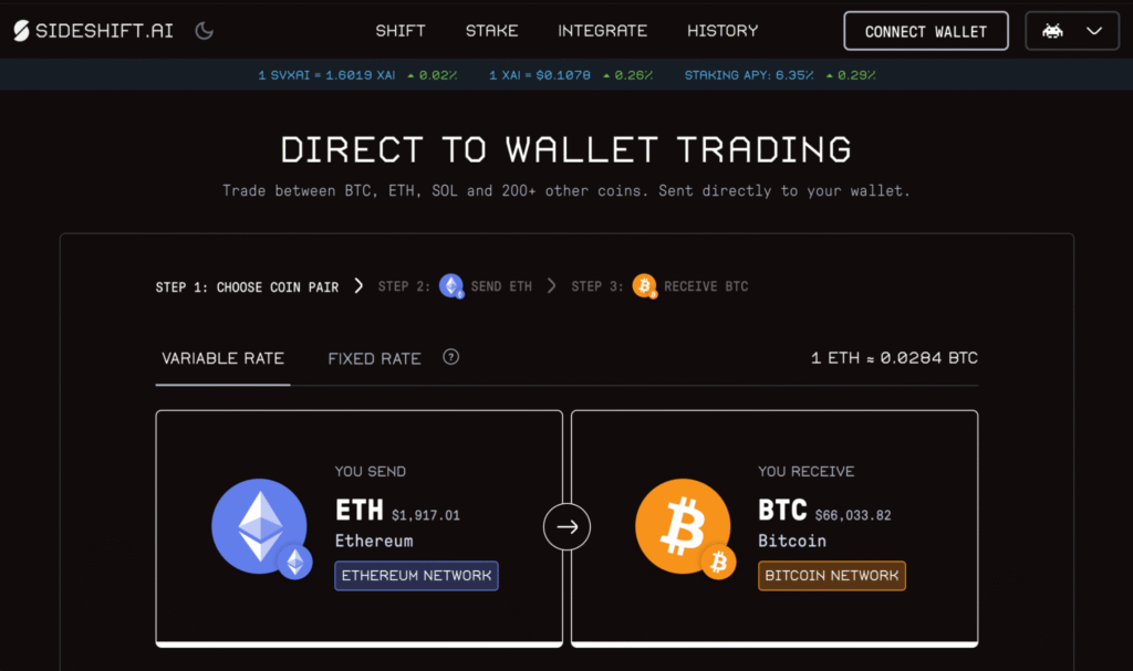 Automated cryptocurrency exchange with AI-powered rate optimization and instant swaps