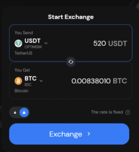 a window of exchange USDT to BTC in Godex exchange