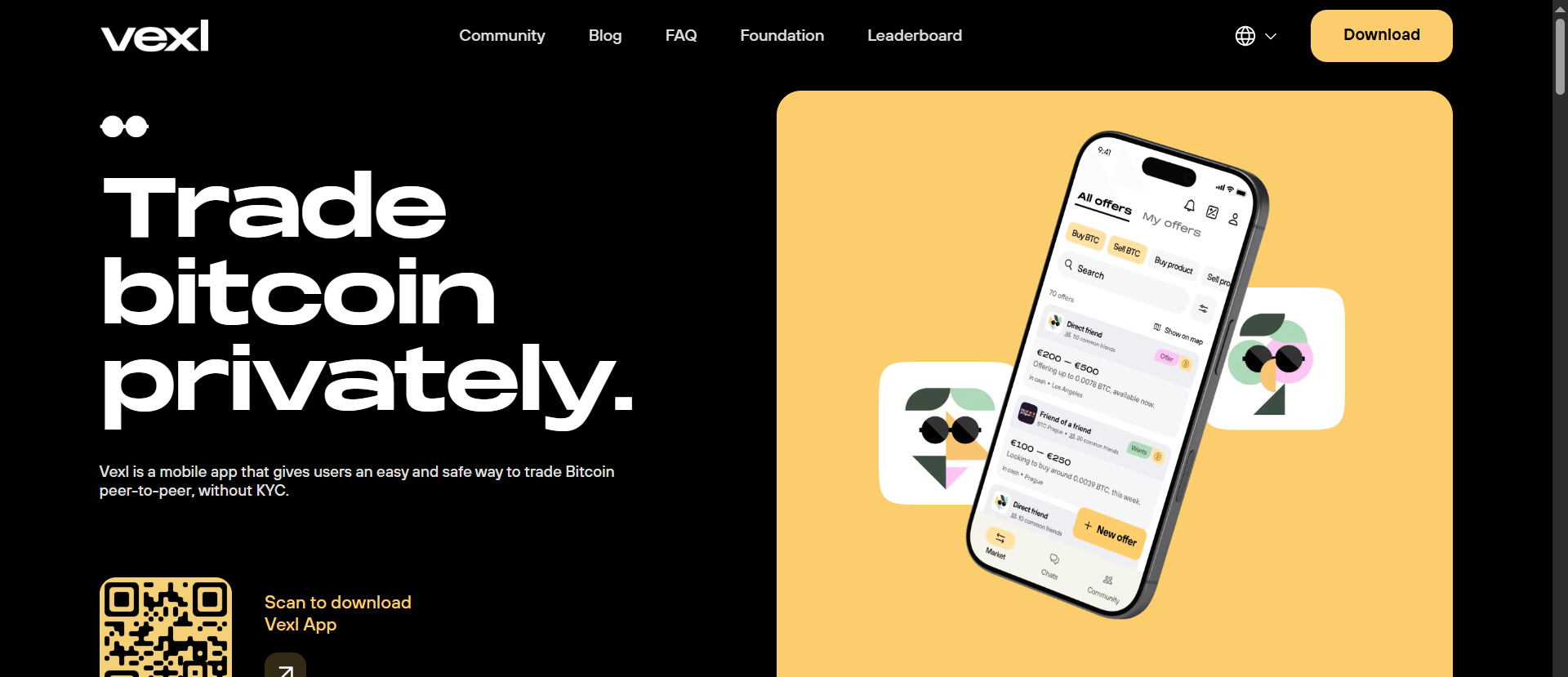 Vexl mobile Bitcoin trading app — contact-network-based peer-to-peer trading without KYC, available on iOS and Android.