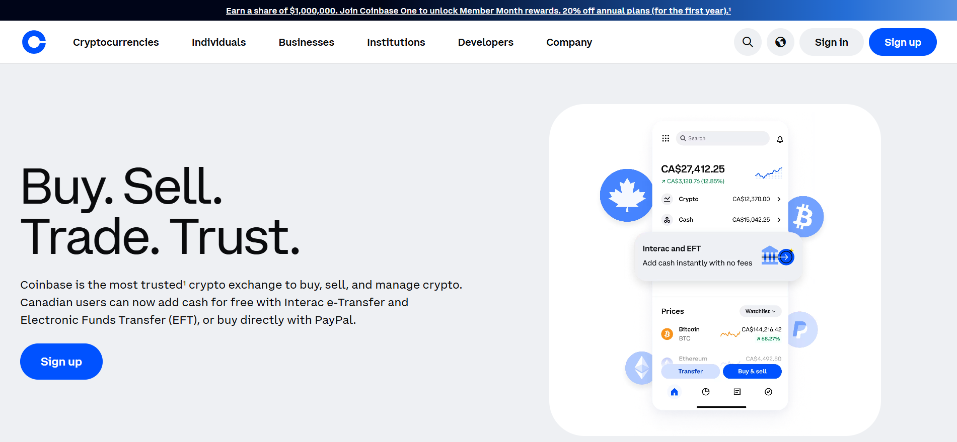 Coinbase Krypto-Börse: börsennotiertes Unternehmen NASDAQ COIN, Bitcoin kaufen verkaufen und handeln, MiCA-Lizenz Luxemburg, App-Ansicht mit Portfolio und Preisliste.