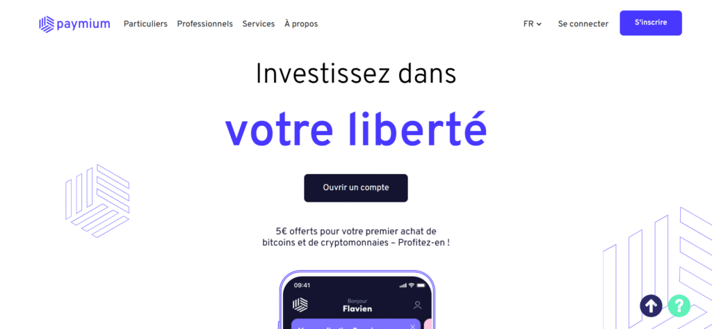 Page d'accueil de Paymium — exchange crypto français fondé en 2011, premier enregistrement PSAN AMF.