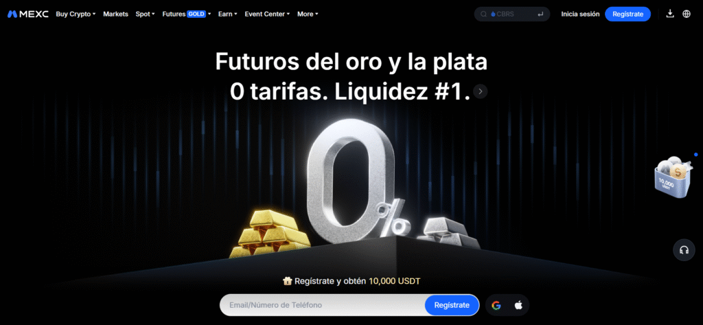 MEXC exchange con 0% de tarifas en futuros de materias primas, liquidez número 1 y bono de registro de 10.000 USDT.