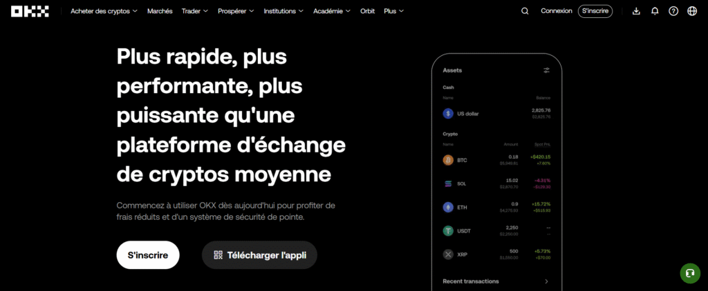 Page d'accueil d'OKX en français — exchange crypto spot, dérivés et DeFi avec wallet Web3 intégréYou said: Godex description needs to be compressed by 50%.
