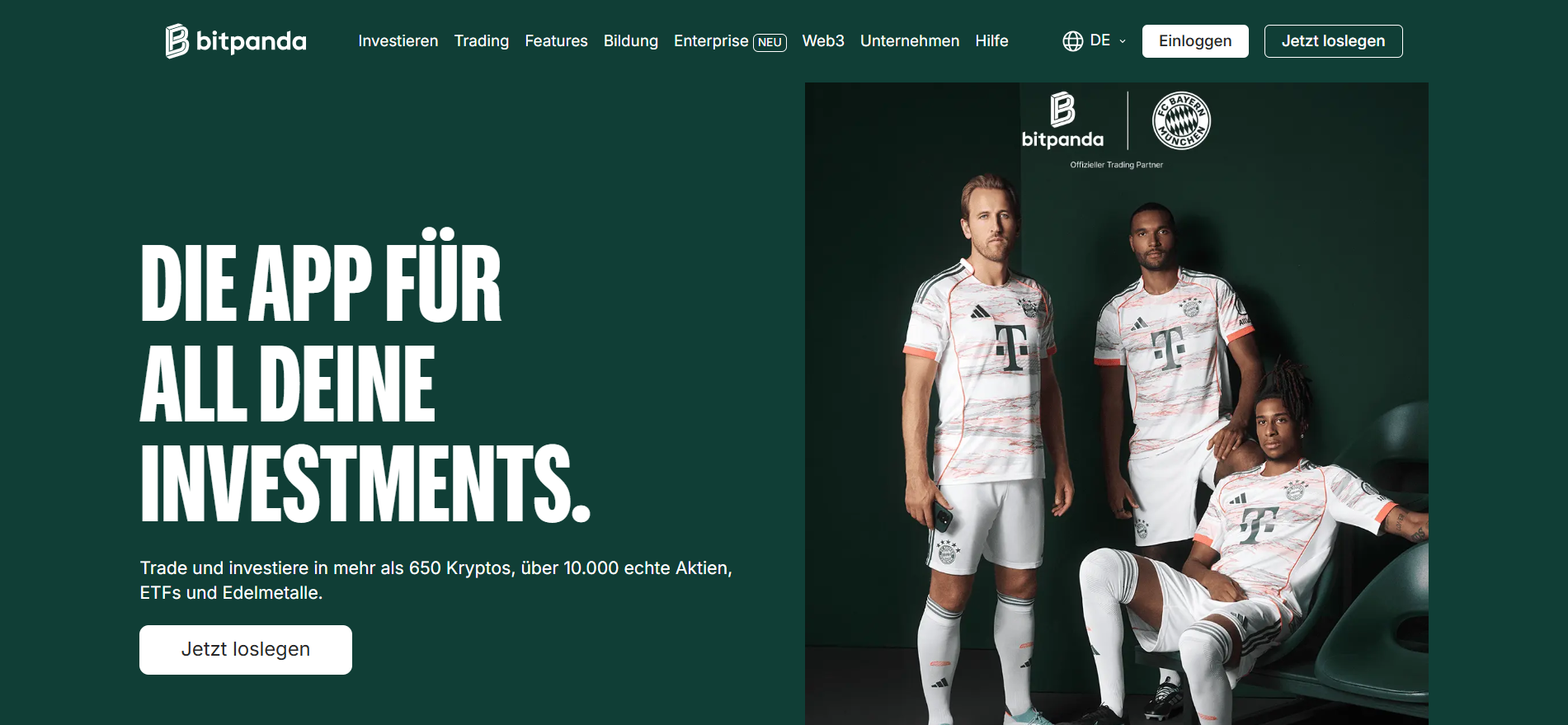Bitpanda App Deutschland: über 650 Kryptowährungen, Aktien ETFs und Edelmetalle, BaFin- und MiCA-lizenziert, offizieller Trading-Partner des FC Bayern München.
