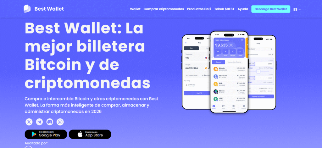 Best Wallet en español: cartera de criptomonedas no custodia con swap integrado, disponible en Google Play y App Store para Android e iOS.